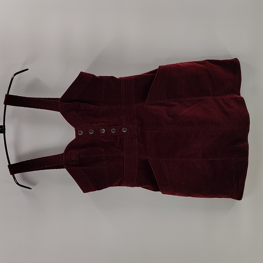 Women’s Burgundy Velour Corduroy Button-Front Mini Dress